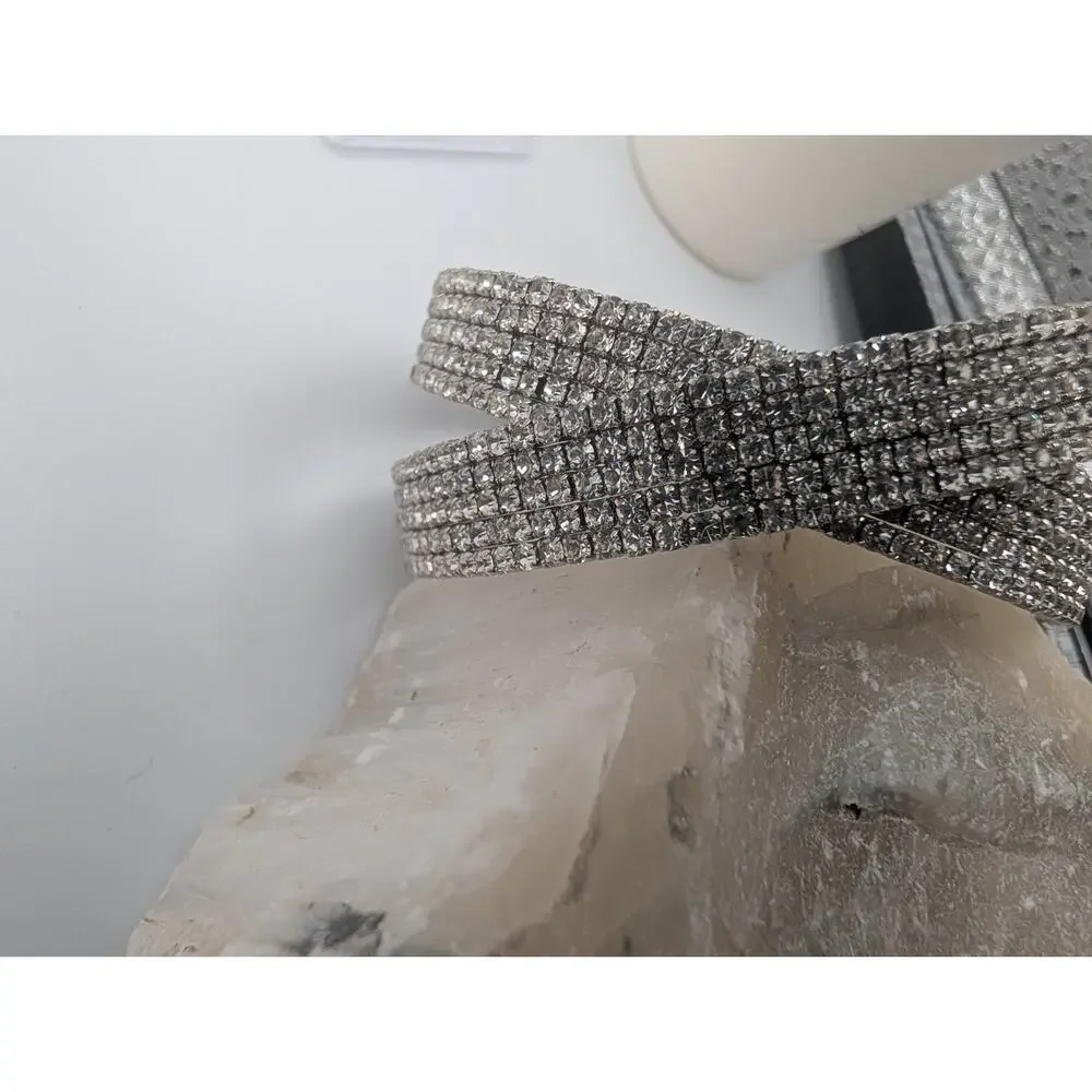 Sparkling Rhinestone Crystal Wide Cuff Bracelet Silver Tone Fashion Jewelry Wrap